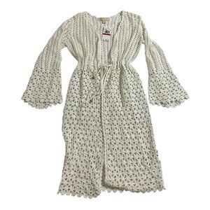 Michael Kors White Floral Crochet Long Cardigan Flare Sleeve XS NWT $225 MSRP